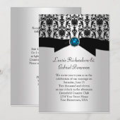 Black and Silver Damask Blue Jewel Wedding Invit Kaart (Voorkant / Achterkant)