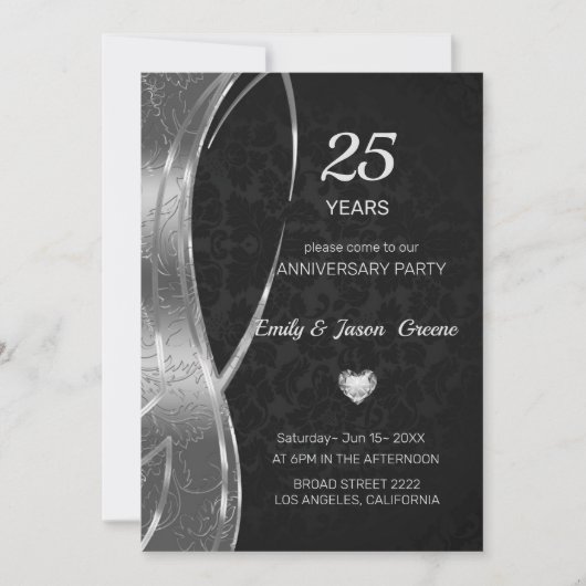 Black and Silver Damask Kaart (Voorkant)