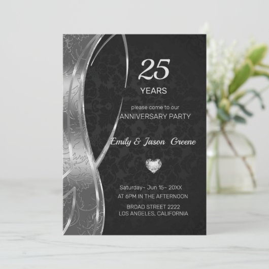 Black and Silver Damask Kaart (Staand voorkant)