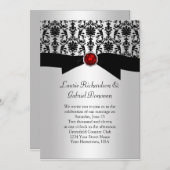 Black and Silver Damask Red Jewel Wedding Invite Kaart (Voorkant / Achterkant)