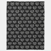 Black and Silver Filigree Hearts Fleece Deken (Voorkant)