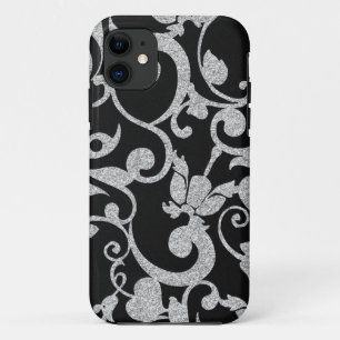Black and Silver Floral Glitter iPhone Case