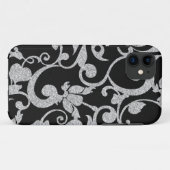 Black and Silver Floral Glitter iPhone Case (Achterkant (horizontaal))