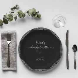 Black and Silver Floral Gothic Bachelorette Party Papieren Bordje