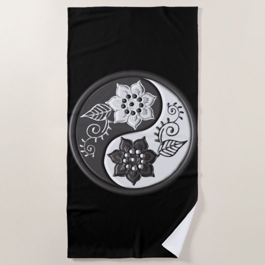 Black and Silver Floral Yin Yang Strandlaken (Voorkant)