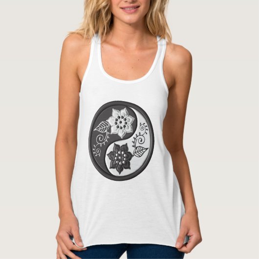 Black and Silver Floral Yin Yang Tanktop (Voorkant)