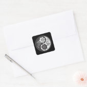 Black and Silver Floral Yin Yang Vierkante Sticker (Envelop)