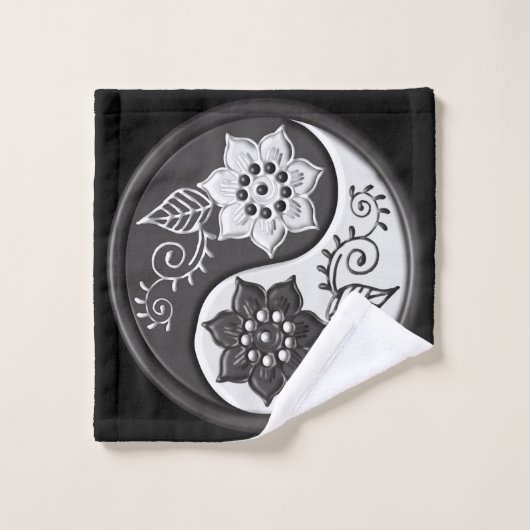 Black and Silver Floral Yin Yang Washandje (Wasdoekje)