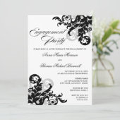 Black and Silver Flourish Engagement Party Kaart (Staand voorkant)