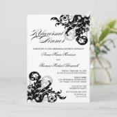 Black and Silver Flourish Rehearsal Dinner Kaart (Staand voorkant)