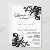 Black and Silver Flourish Rehearsal Dinner Kaart (Voorkant)
