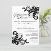 Black and Silver Flourish Rehearsal Dinner Kaart (Staand voorkant)