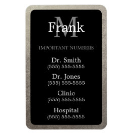 Black and Silver Foil Belangrijke telefoonnummers Magneet
