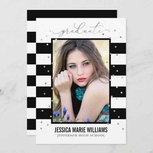 Black and Silver Foil Graduation Aankondigingen (Voorkant / Achterkant)