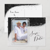 Black and Silver Gay Photo Save the Date Briefkaar Aankondigingskaart (Voorkant / Achterkant)