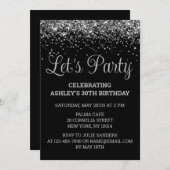 Black and Silver Glitter 30th Birthday Party 30 Kaart (Voorkant / Achterkant)