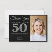 Black And Silver Glitter 50th Birthday Party Photo Bedankkaart (Voorkant)