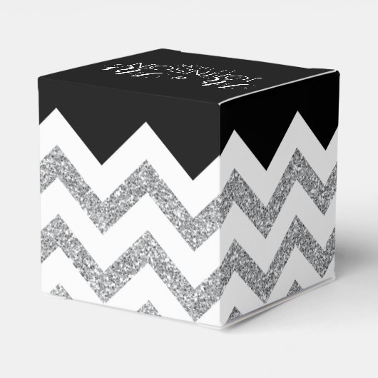 Black and Silver Glitter chevrons Wedding Mr & Mrs Bedankdoosjes (Achterkant)