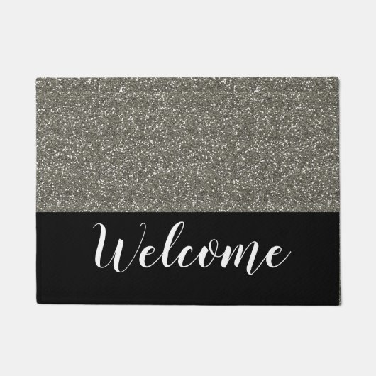 Black and Silver Glitter-look Welcome Deurmat (Voorkant)
