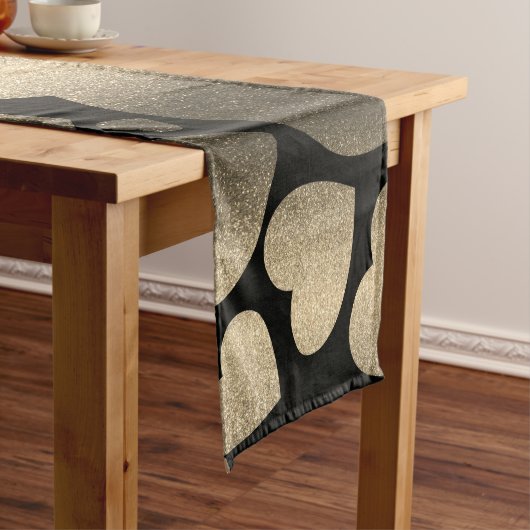 Black and Silver Glitter Love Valentijnsdag Heart Korte Tafelloper (Voorbeeld)