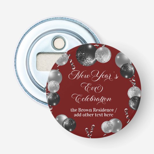 Black and Silver Glitter New Year's Eve Party  Button Flesopener (Voorkant)
