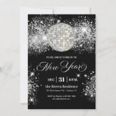 Black and Silver Glitter New Year's Eve Party Kaart (Voorkant)