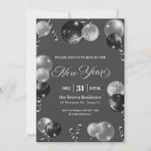 Black and Silver Glitter New Year's Eve Party  Kaart (Voorkant)