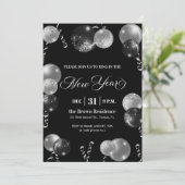 Black and Silver Glitter New Year's Eve Party  Kaart (Staand voorkant)