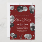 Black and Silver Glitter New Year's Eve Party  Kaart (Voorkant)