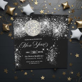 Black and Silver Glitter New Year's Eve Party Kaart