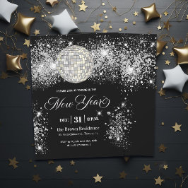Black and Silver Glitter New Year's Eve Party  Kaart