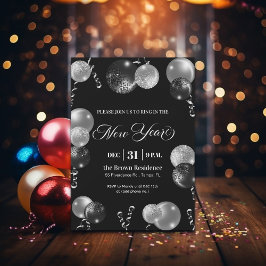 Black and Silver Glitter New Year's Eve Party  Kaart