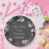 Black and Silver Glitter New Year's Eve Party  Papieren Bordje (Feest)