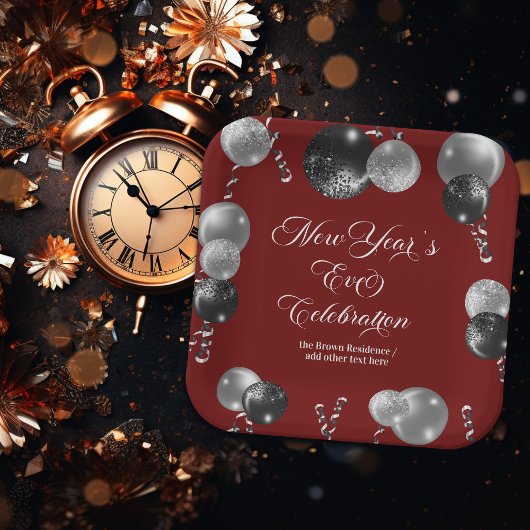 Black and Silver Glitter New Year's Eve Party  Papieren Bordje