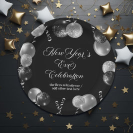 Black and Silver Glitter New Year's Eve Party  Papieren Bordje