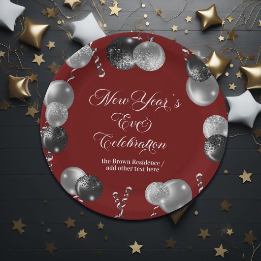 Black and Silver Glitter New Year's Eve Party  Papieren Bordje