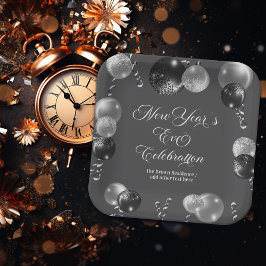 Black and Silver Glitter New Year's Eve Party  Papieren Bordje