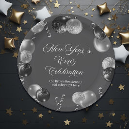 Black and Silver Glitter New Year's Eve Party  Papieren Bordje