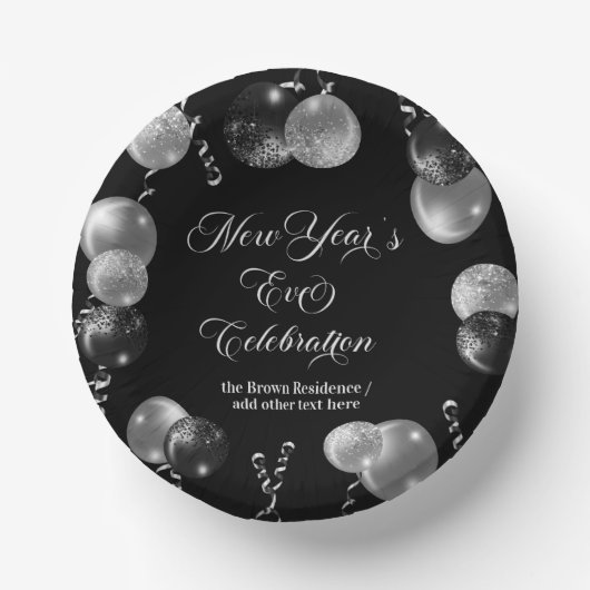 Black and Silver Glitter New Year's Eve Party Papieren Kommen (Voorkant)