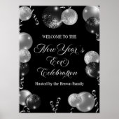 Black and Silver Glitter New Year's Eve Party  Poster (Voorkant)