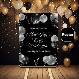 Black and Silver Glitter New Year's Eve Party  Poster