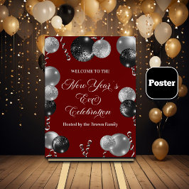 Black and Silver Glitter New Year's Eve Party  Poster