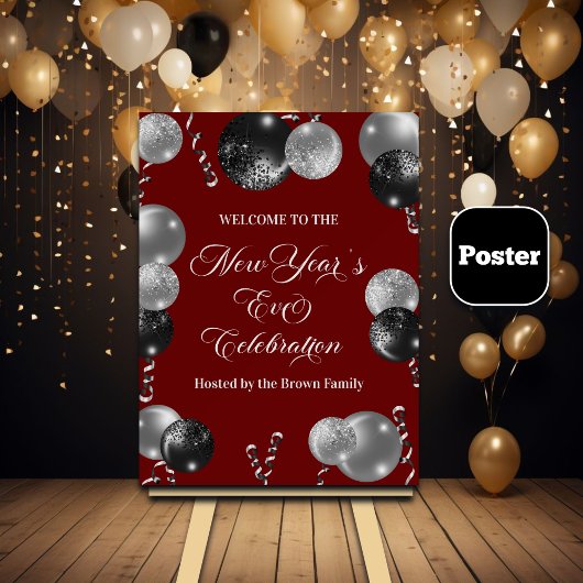 Black and Silver Glitter New Year's Eve Party  Poster