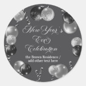 Black and Silver Glitter New Year's Eve Party  Ronde Sticker (Voorkant)