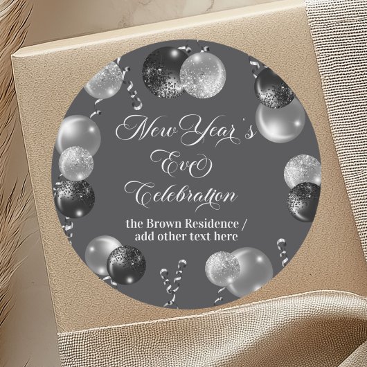 Black and Silver Glitter New Year's Eve Party  Ronde Sticker