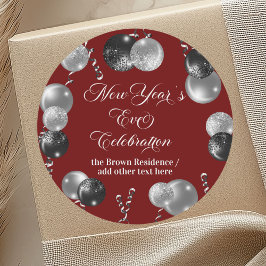 Black and Silver Glitter New Year's Eve Party  Ronde Sticker