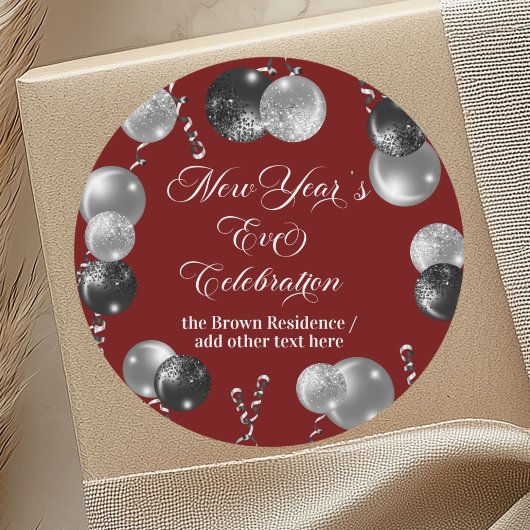 Black and Silver Glitter New Year's Eve Party  Ronde Sticker