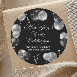 Black and Silver Glitter New Year's Eve Party  Ronde Sticker