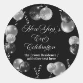 Black and Silver Glitter New Year's Eve Party Ronde Sticker (Voorkant)
