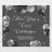 Black and Silver Glitter New Year's Eve Party  Sparkling Wijnetiket (Enkel label)